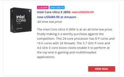 优化后性能大涨21％！Intel旗舰酷睿Ultra 9 285K降至有史以来最低价：3开头即可入手！