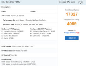 Intel未曾公布CPU首次现身！酷睿Ultra 7 254V跑分：多核竟不敌Ultra 5 226V！