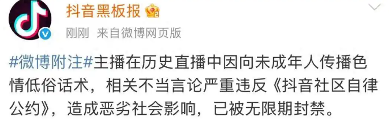 百万粉丝网红直播时开黄腔被封禁 账号已无法搜到！-图1
